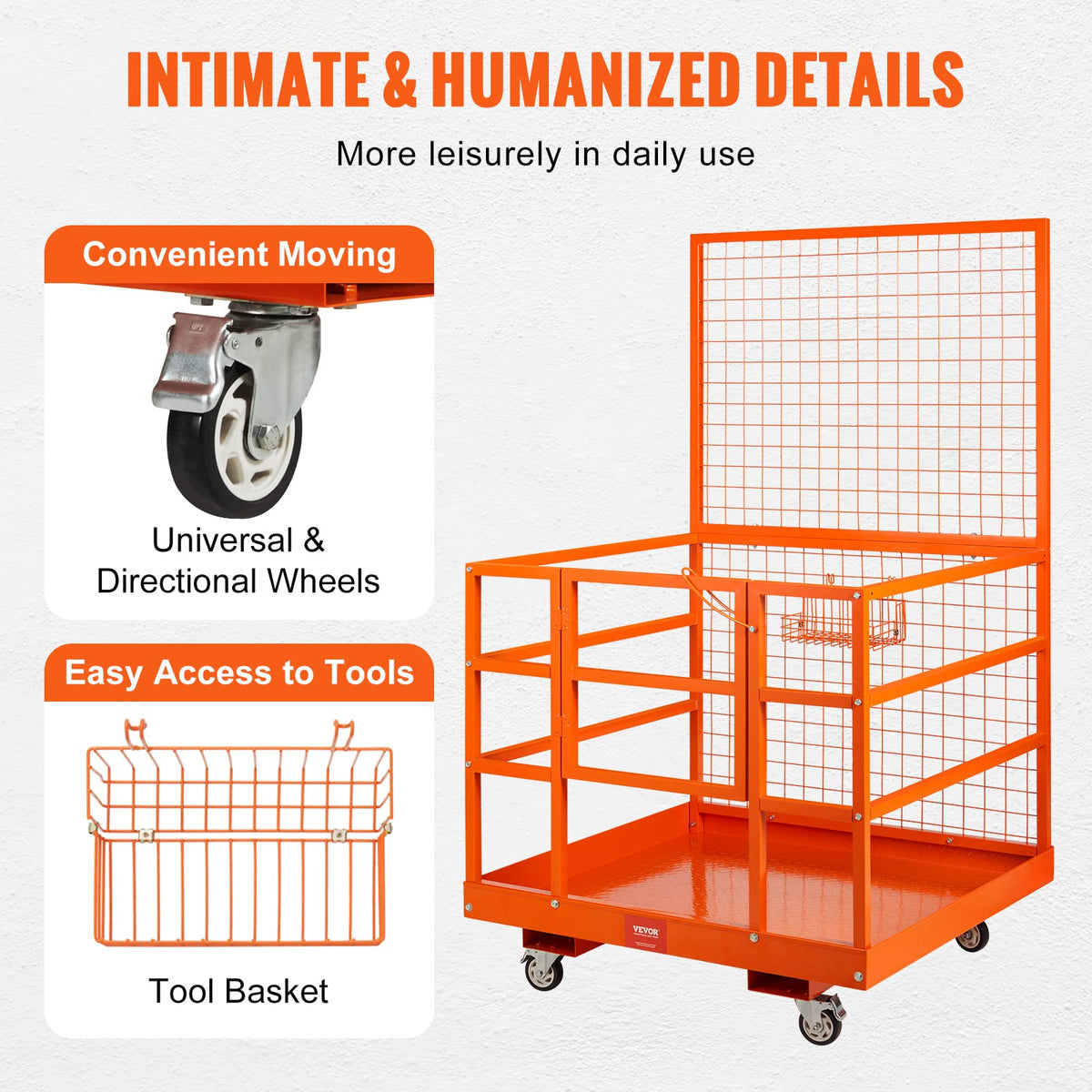 VEVOR Forklift Safety Cage, 43 x 45 Inch Forklift Man Basket with Wheels
