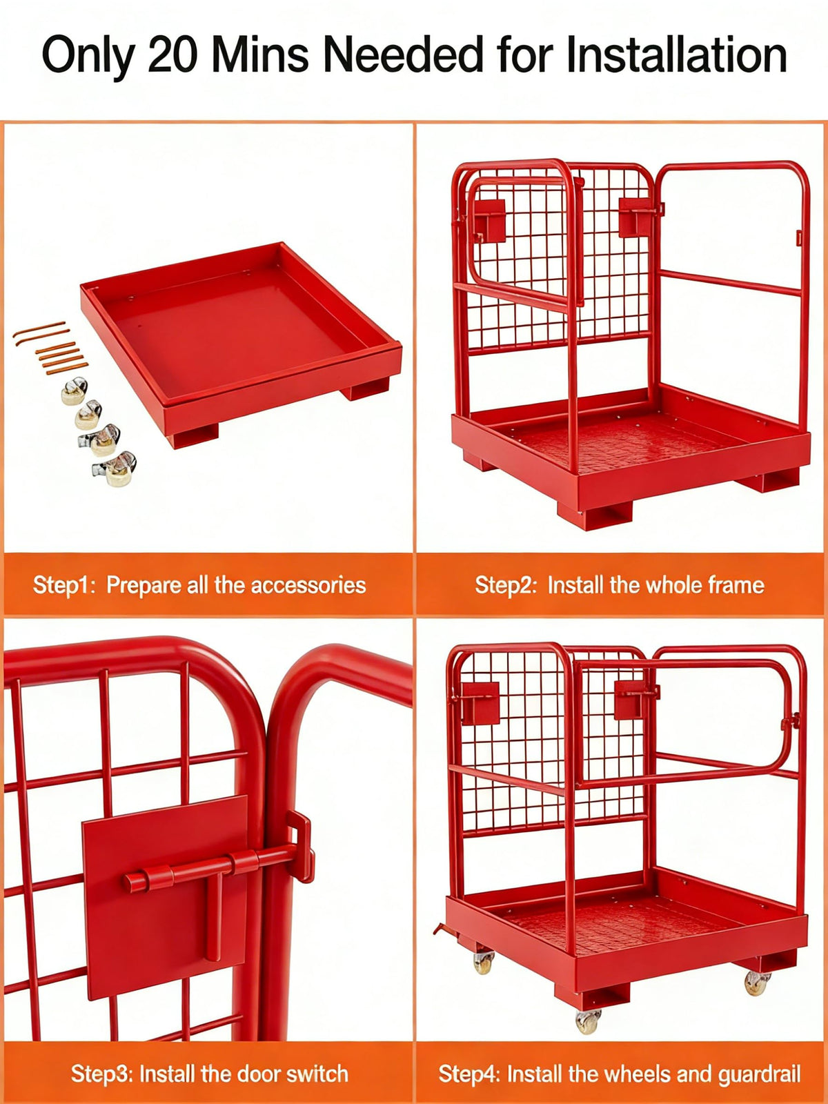 1200LBS Capacity Foldable Forklift Safety Cage with Lockable Swivel Wheels - 36"X36" Forklift Man Basket for 1-3 People with Safety Rail - Work Platform with Drain Hole