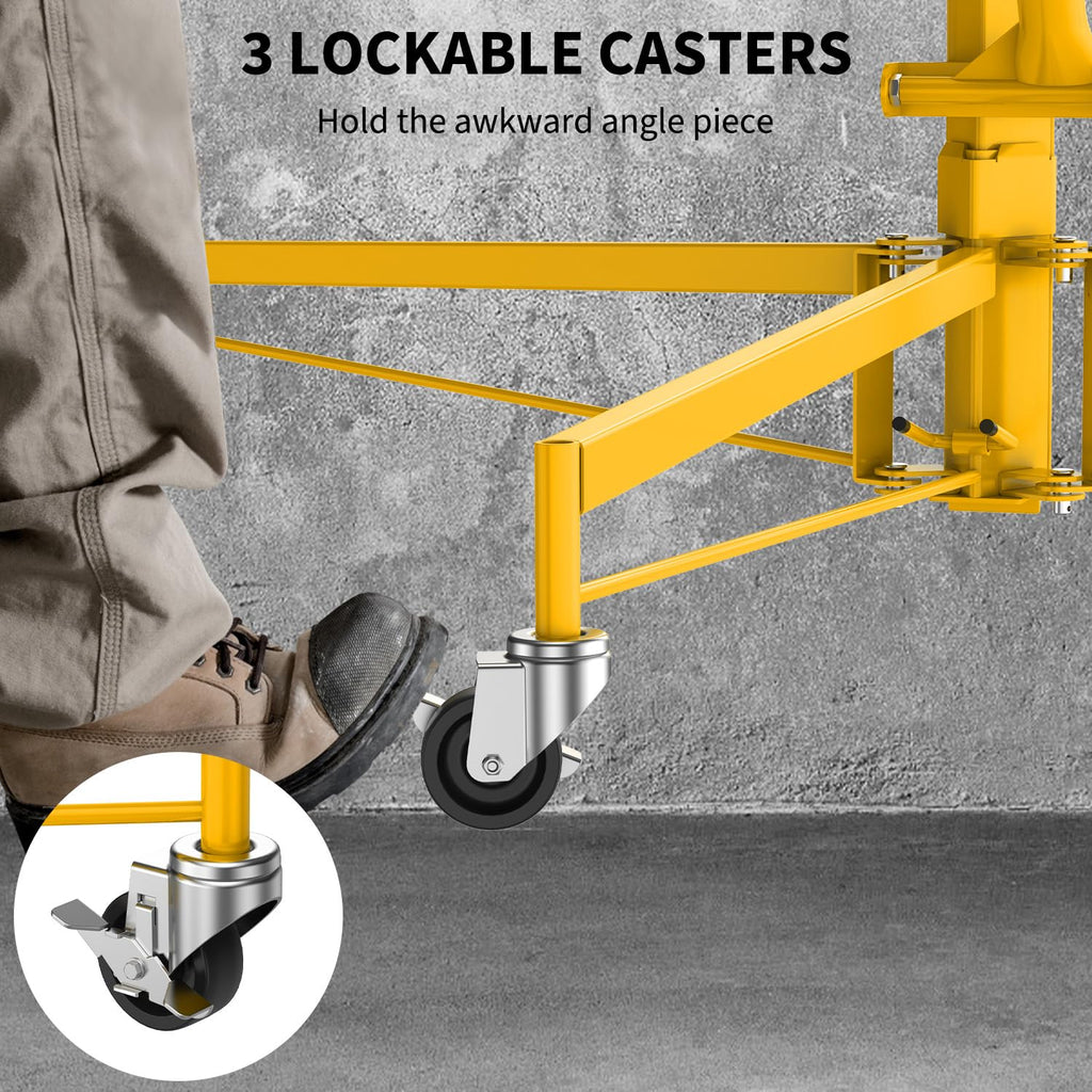 11FT Drywall Lift 150lb, 360 Swivel & 60 Tilt, Tool-Free, 3 Locking Casters