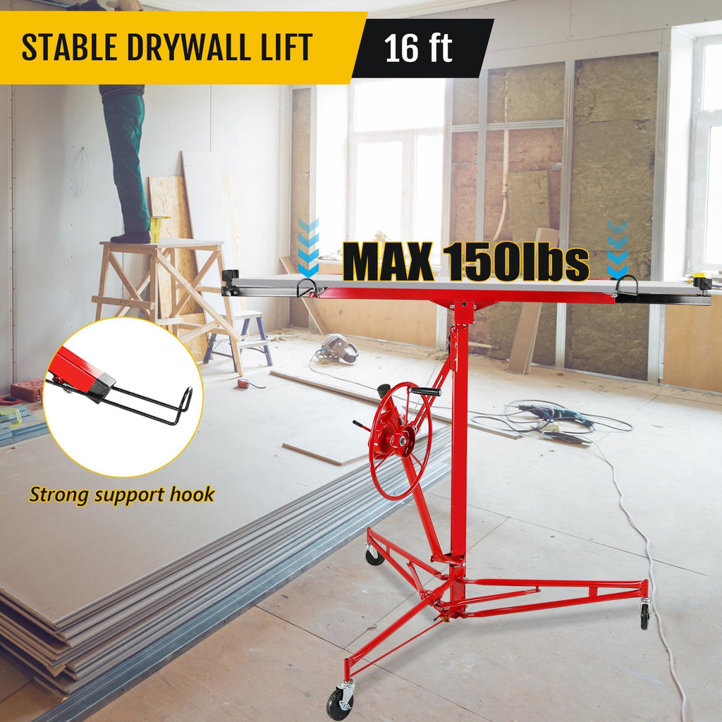 16FT Red Drywall Lift, 150LBS Heavy Duty Sheetrock Hoist