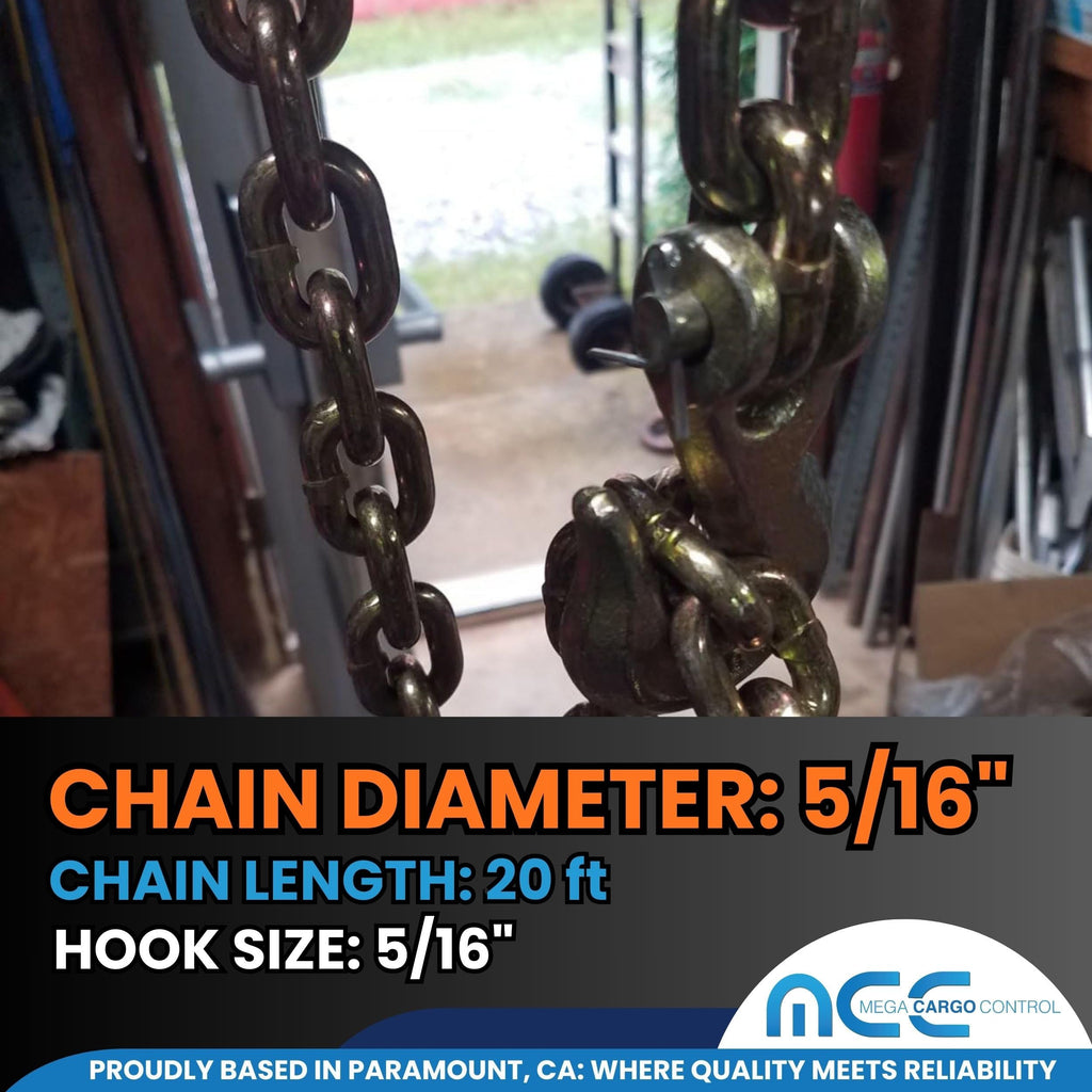 5/16" X 20 ft G70 Transport Chains with Grab Hooks - 6 Pack