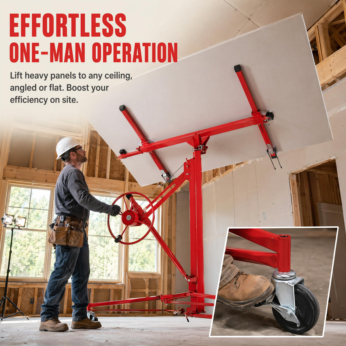 16 ft Drywall Lift Panel Rolling Hoist Jack Lifter for Sheetrock