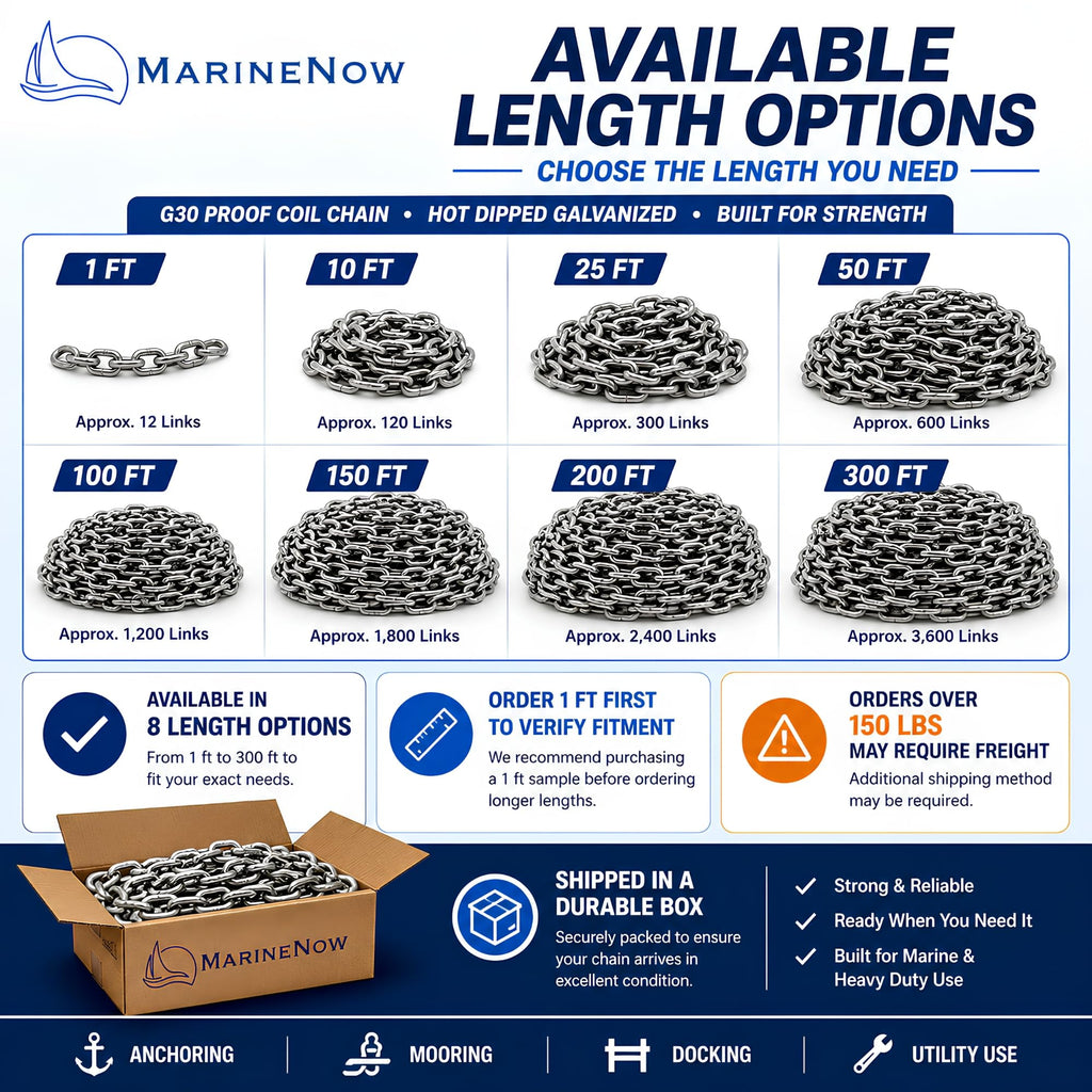 G30 Proof Coil Chain, Hot-Dipped Galvanized, 3/8", 050 ft