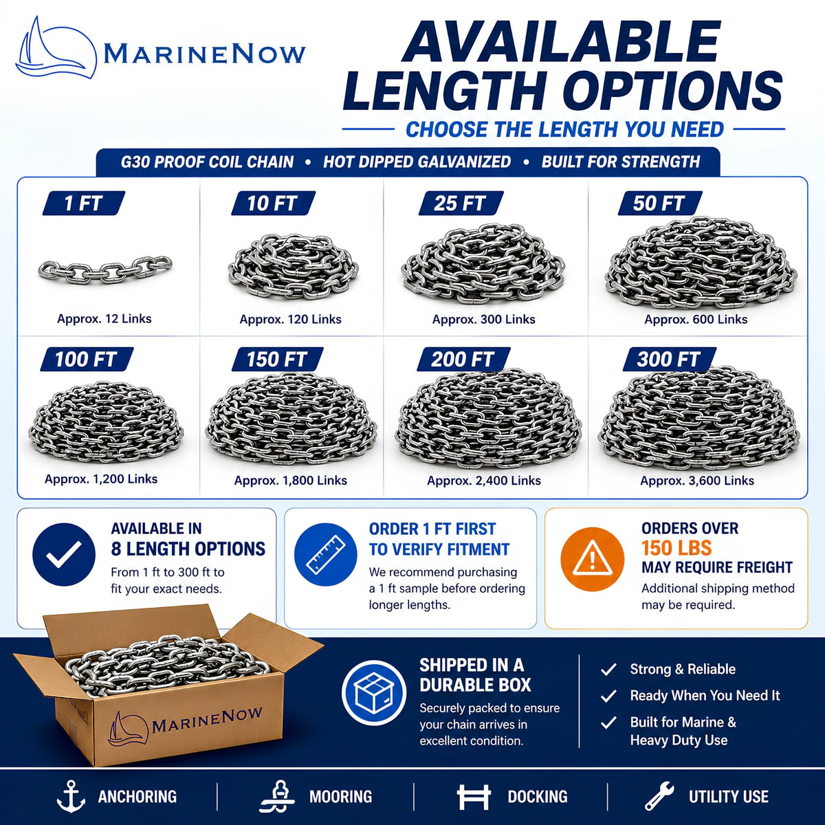 G30 Proof Coil Chain, Hot-Dipped Galvanized, 3/8", 200 ft