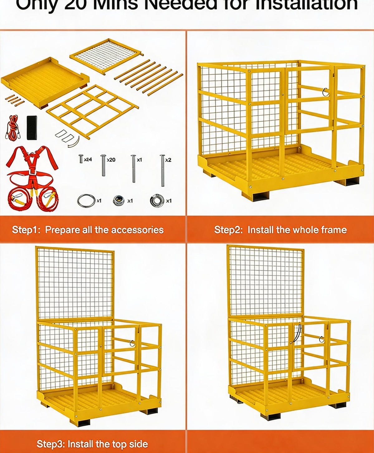 Garvee 43"X45" Forklift Safety Cage, 1800lbs Forklift Work Platform