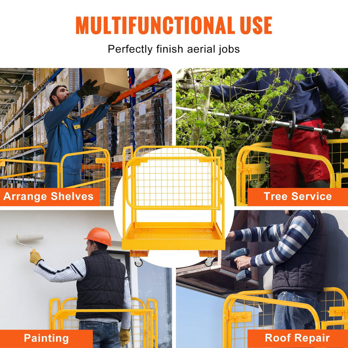 Foldable Forklift Safety Cage, 36"X36" Forklift Man Basket for 2 People, Heavy Duty Forklifts Cage 1200 LBS Capacity for Aerial Work, Lockable Swivel Wheels, Drain Hole & Device Chain