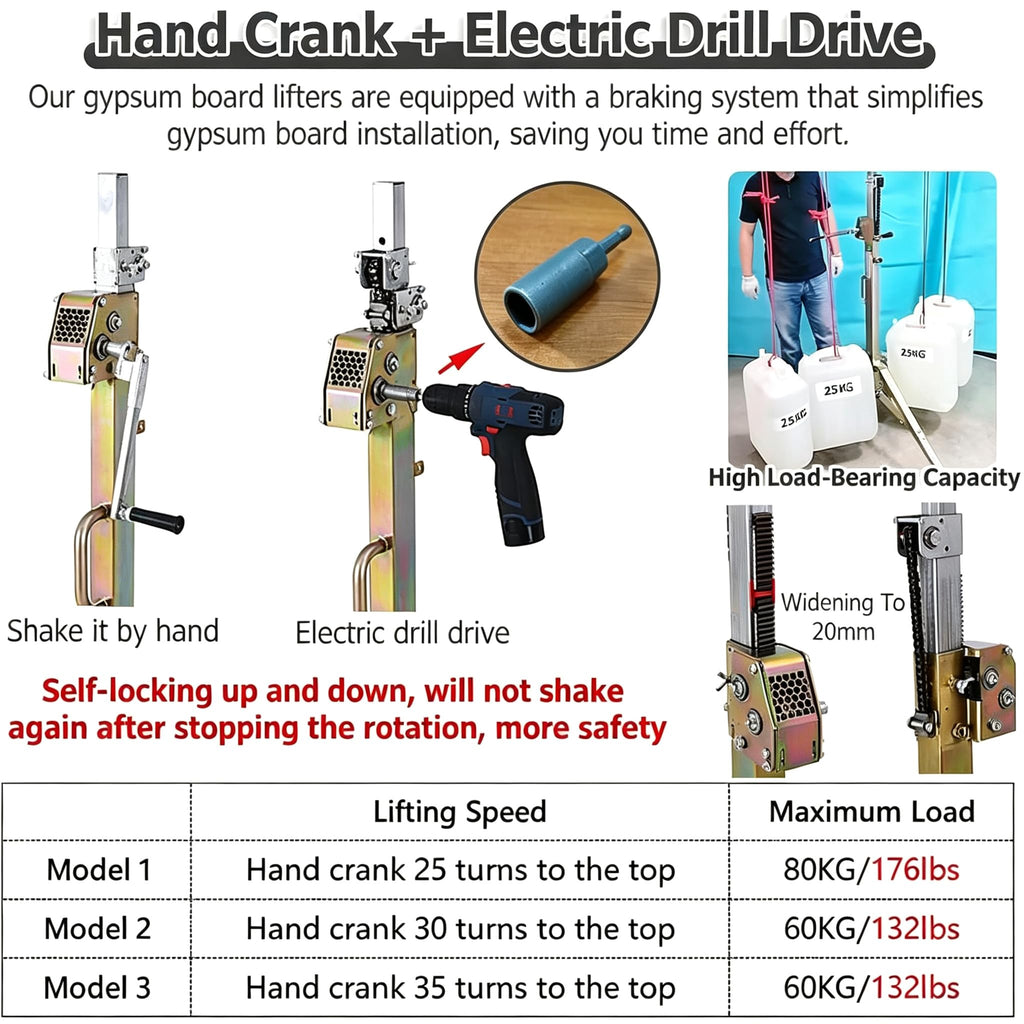 Drywall Lift, Plasterboard Hoist, 4" Lockable Casters, Construction Build (3.5m)