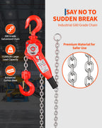 Lever Chain Hoist 6 Ton 13200 LBS 10FT, Manual Ratchet Chain Puller Come Along, Heavy Duty G80 Steel with 360° Swivel Hooks for Garage Warehouse Construction Lifting