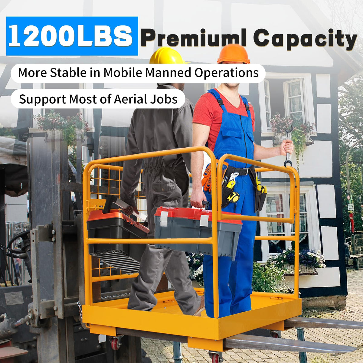 Forklift Safety Cage,Heavy Duty Forklift Man Basket 1200LBS,36"x36" Lift Basket,with Lockable Swivel Wheels,Work Platform for Most Aerial Jobs