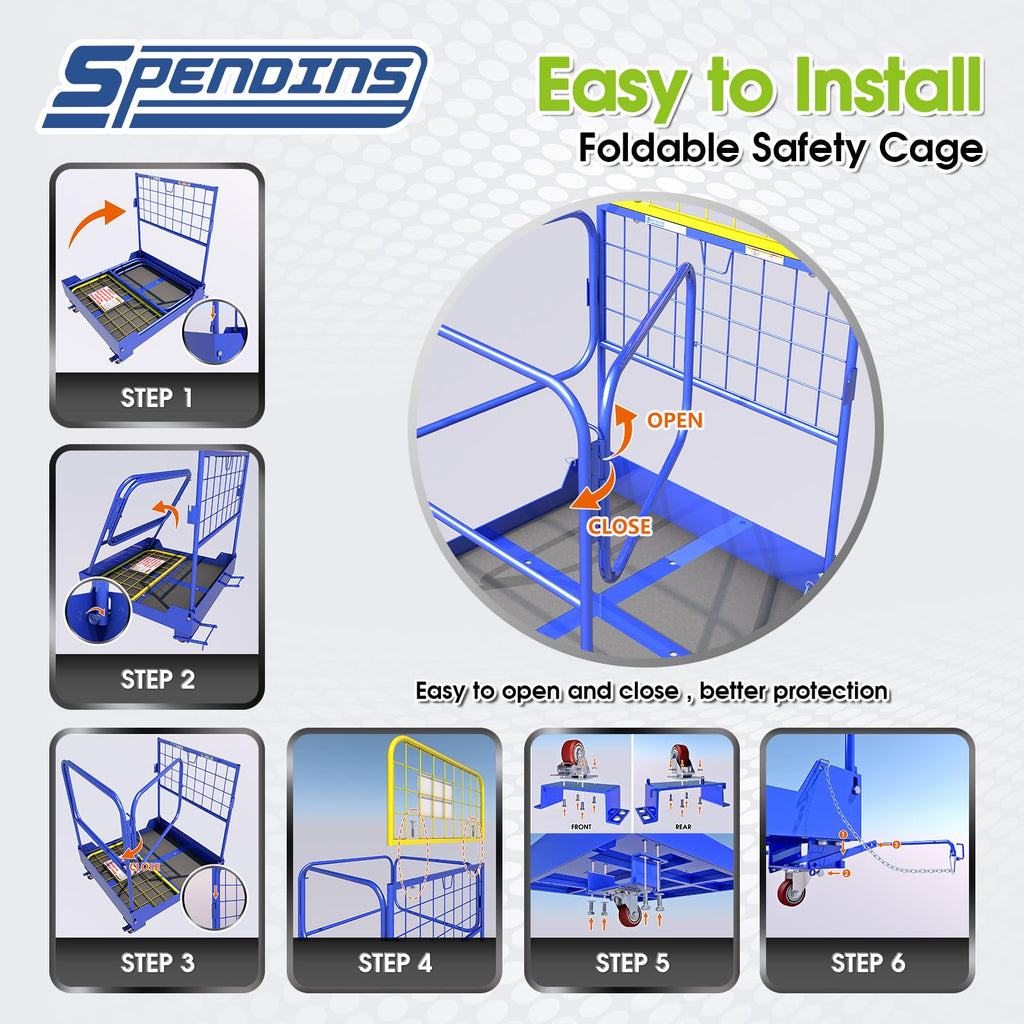 36.2"x36.2" Forklift Safety Cage, Foldable Work Platform 1152LB