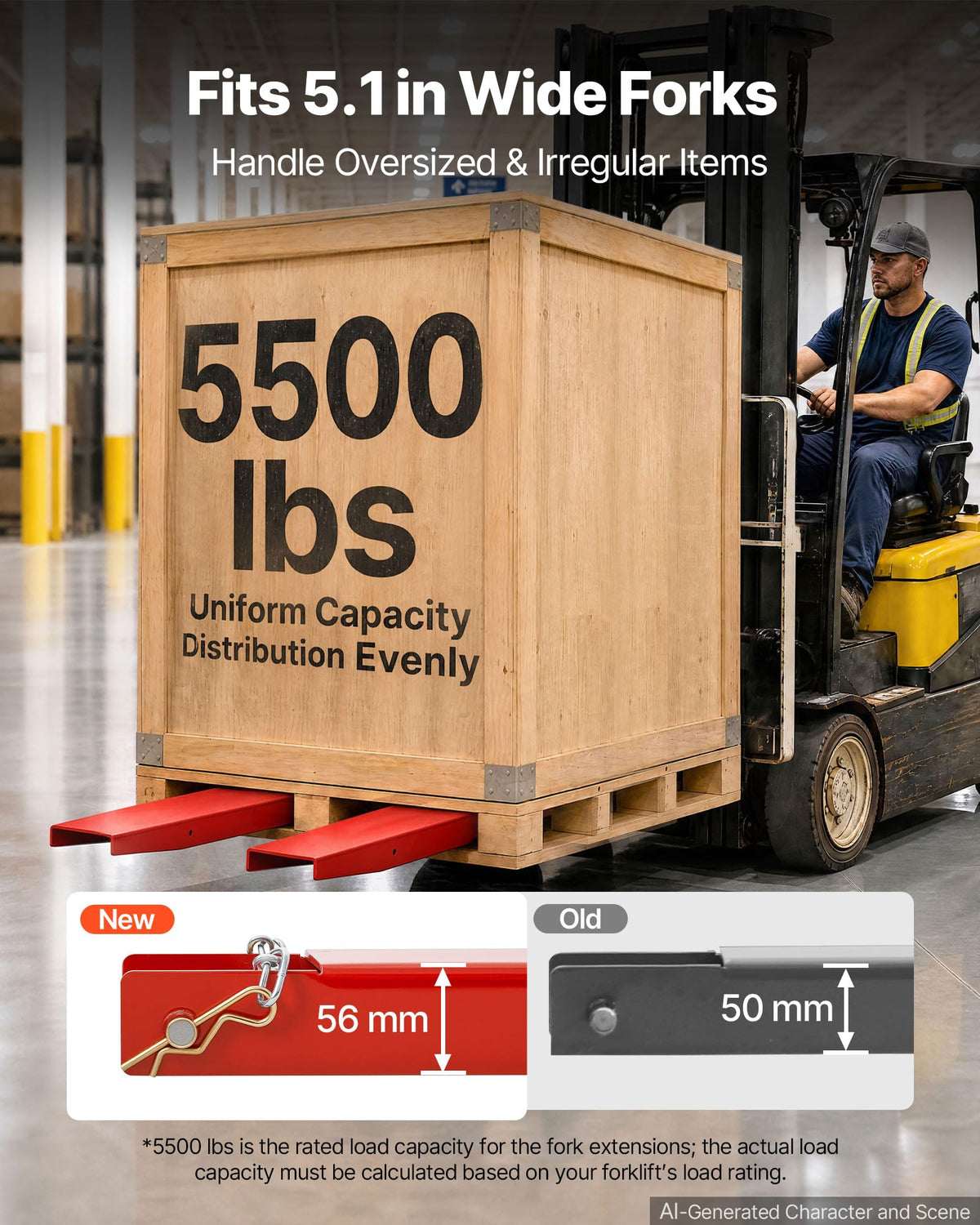 VEVOR Forklift Extensions 84 x 5.5 in, 5500 lbs Load Capacity & Bottom Lock
