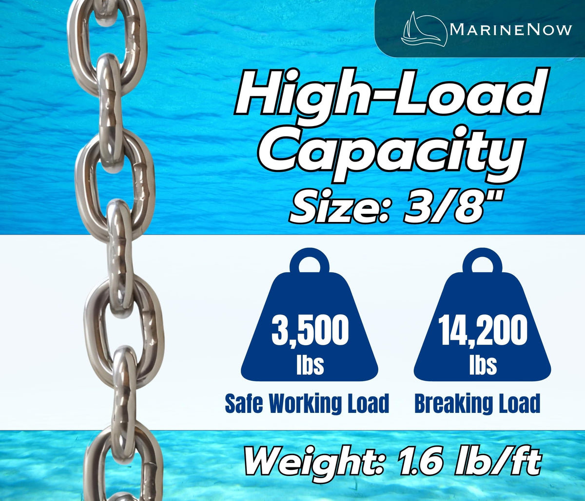 G43 ISO AISI 316 Marine Grade Stainless Steel Anchor Chain | Mirror Polished Finish | Marine Grade | ISO G43 (Choose Size and Length)