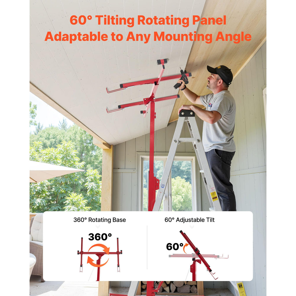 16ft Drywall Lift, Heavy-Duty 150 lbs Sheetrock Hoist with Adjustable Telescoping Arm, Lockable Wheels, Drywall Lifter Panel Jack Hoist Tools Ideal for Ceiling & Wall Installation (Red) 150 lbs Weig