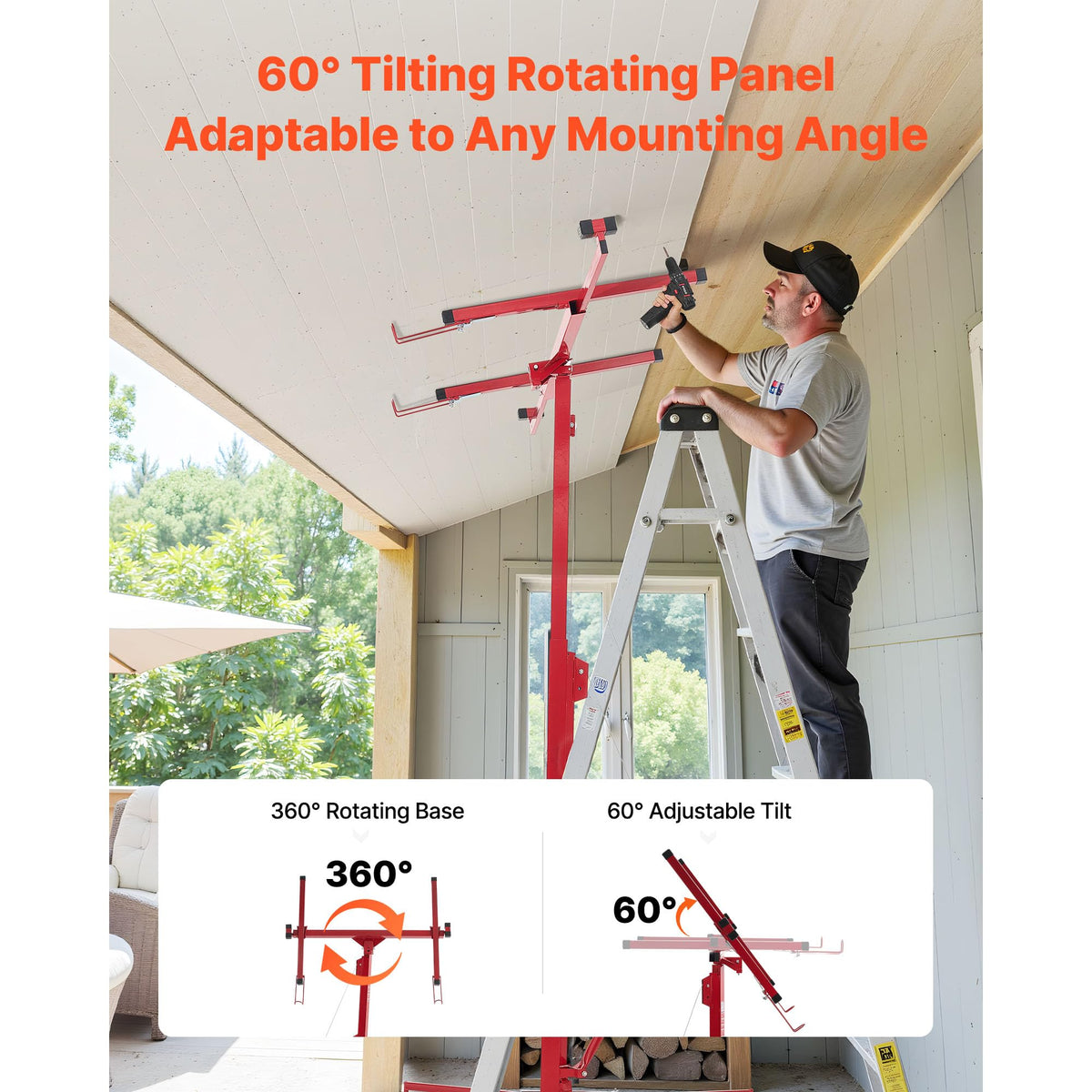 16ft Drywall Lift, Heavy-Duty 150 lbs Sheetrock Hoist with Adjustable Telescoping Arm, Lockable Wheels, Drywall Lifter Panel Jack Hoist Tools Ideal for Ceiling & Wall Installation (Red) 150 lbs Weig
