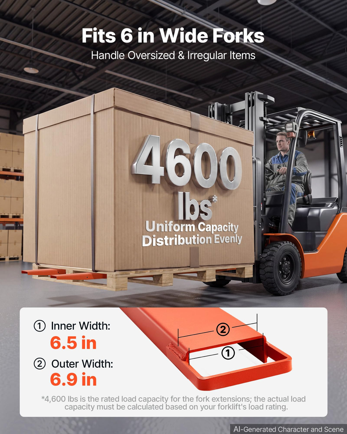 VEVOR Forklift Extensions 96 x 6.5 in, Upgrade Retaining Loop & Bottom Lock