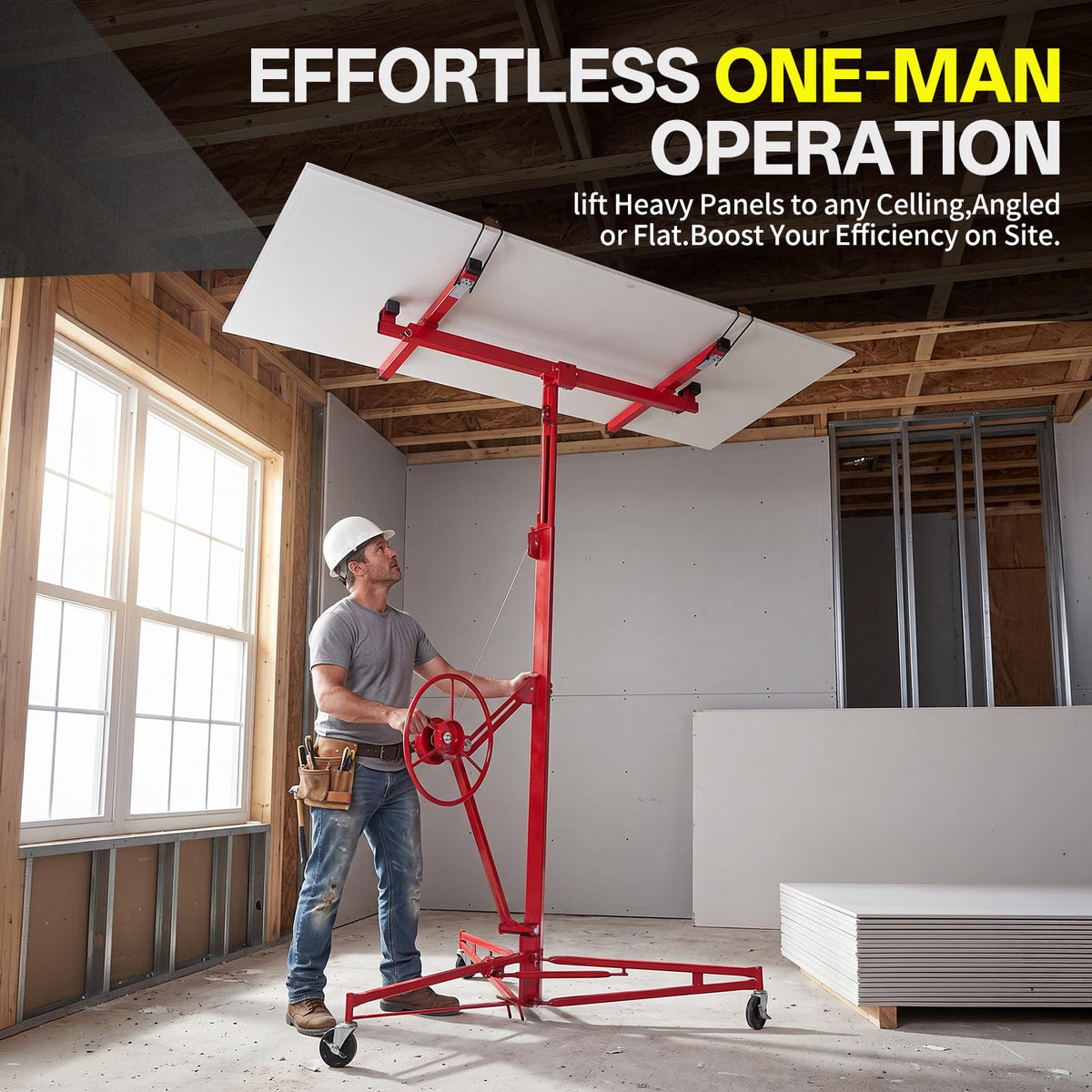 16ft Drywall Panel Hoist with Lockable Wheels Drywall Rolling Lifter
