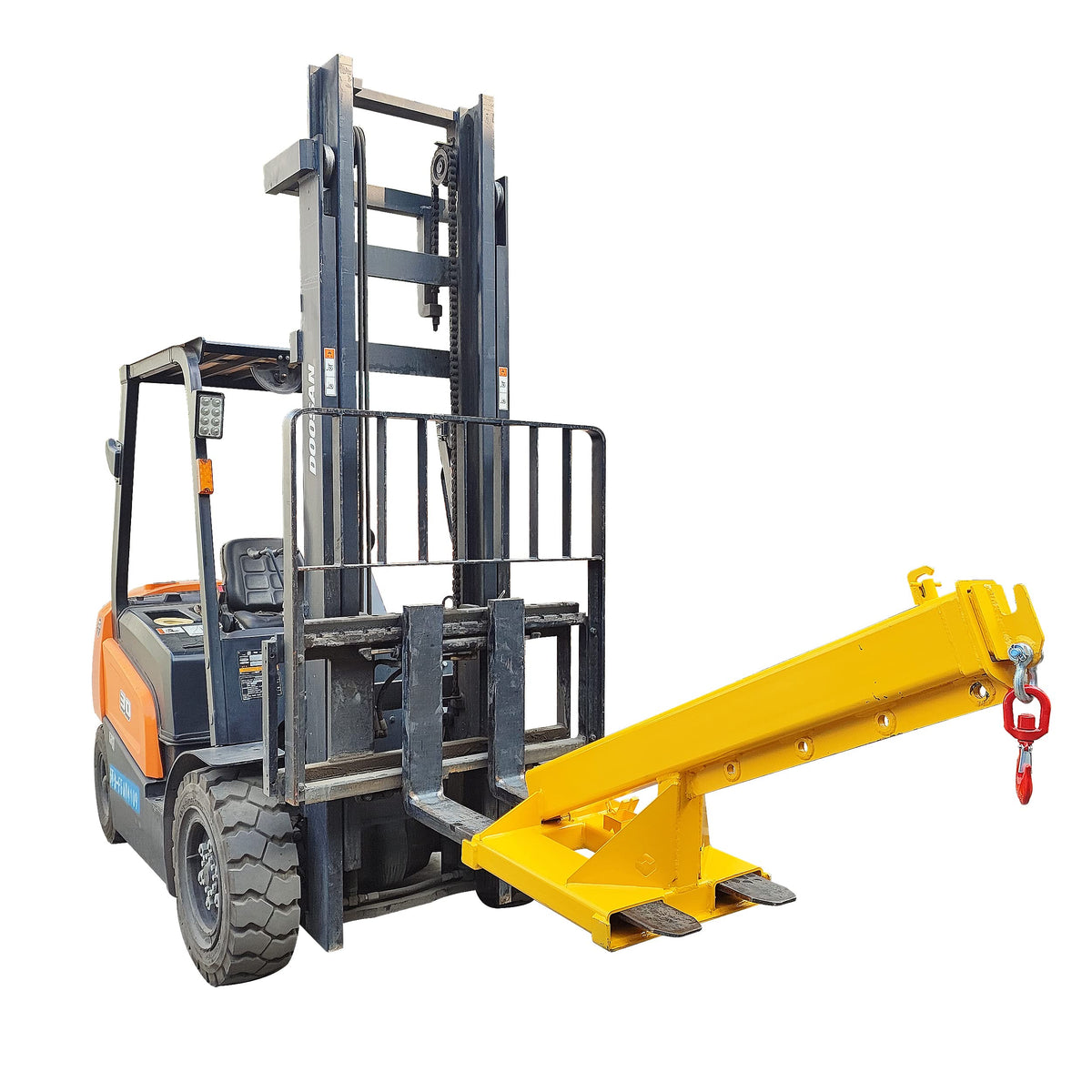 Forklift Mobile Crane, Forklift Extension Attachments Crane, 6600lbs Loading Capacity, with Truss Hoist Jib Boom and Hook, for Towing Handling Equipment, Yellow