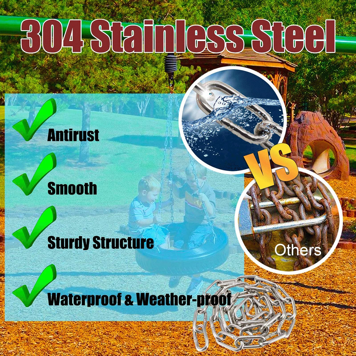 Safety Guardrail Chain, Garden Gate Chain Restrain The Dog Chain Dog Chain( golden Retriever) Stainless Steel Chain Hang Clothes And Quilts Stainless Steel Coiled Chain Anti- theft Door Chain