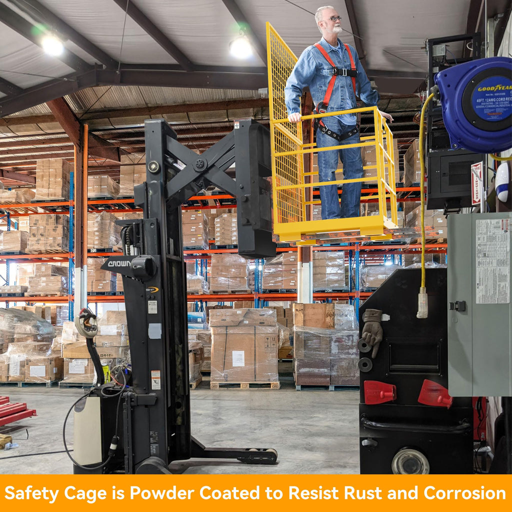 Forklift Safety Cage, 43"x45" Forklift Man Basket,1300lbs Capacity Forklift Work Platform, Forklift Aerial Platform 2-Man Collapsible Lift Basket for Lifting Loader