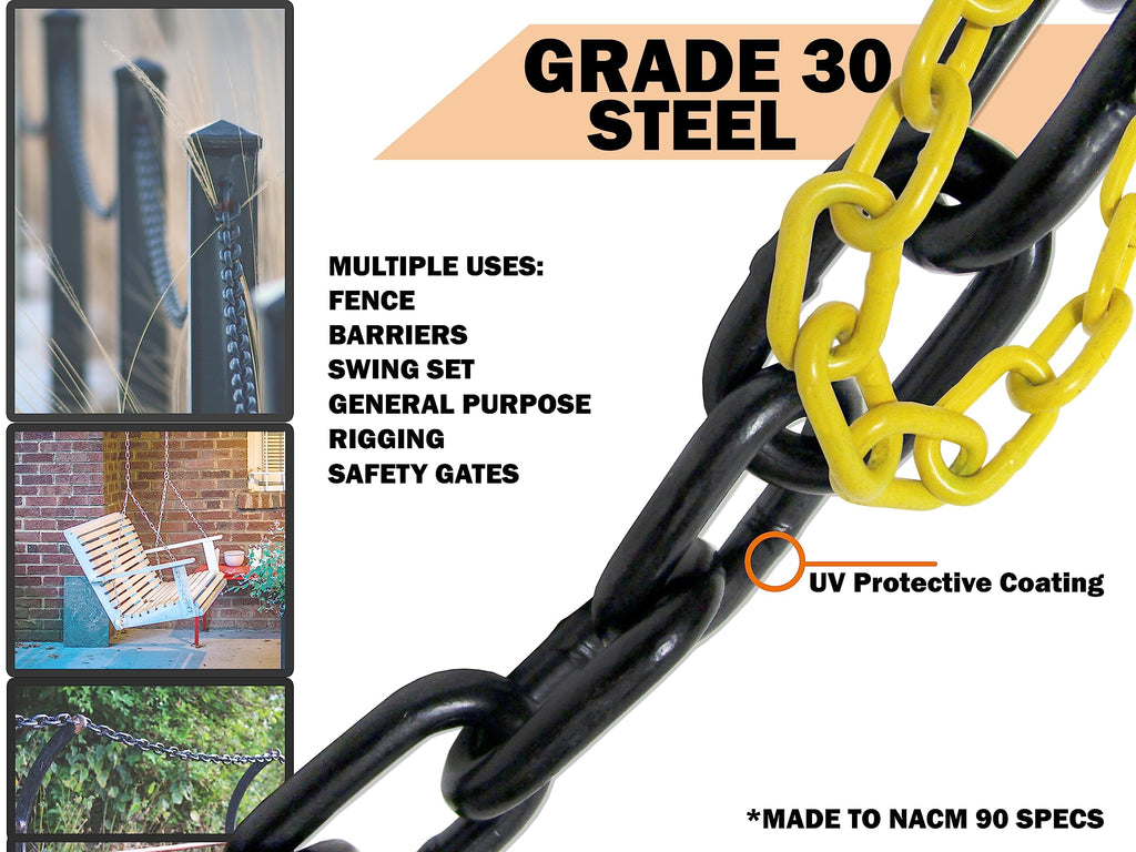 3/16" x 50' Yellow Proof Coil Powder Coated Safety Chain Swing Set | Safety Barrier | Grade 30