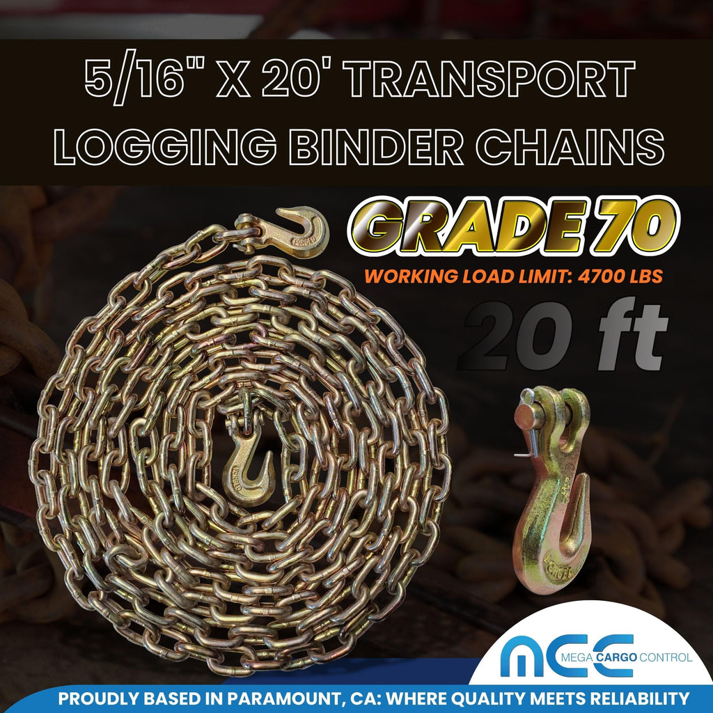 5/16" X 20 ft G70 Transport Chains with Grab Hooks - 6 Pack