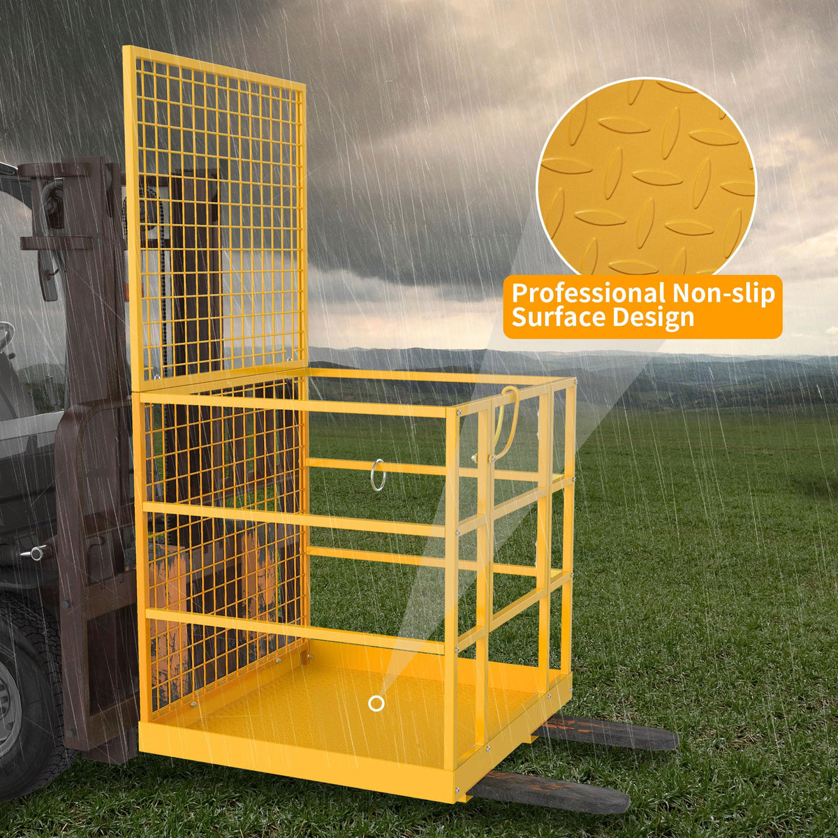 Forklift Safety Cage, 43"x45" Forklift Man Basket,1300lbs Capacity Forklift Work Platform, Forklift Aerial Platform 2-Man Collapsible Lift Basket for Lifting Loader