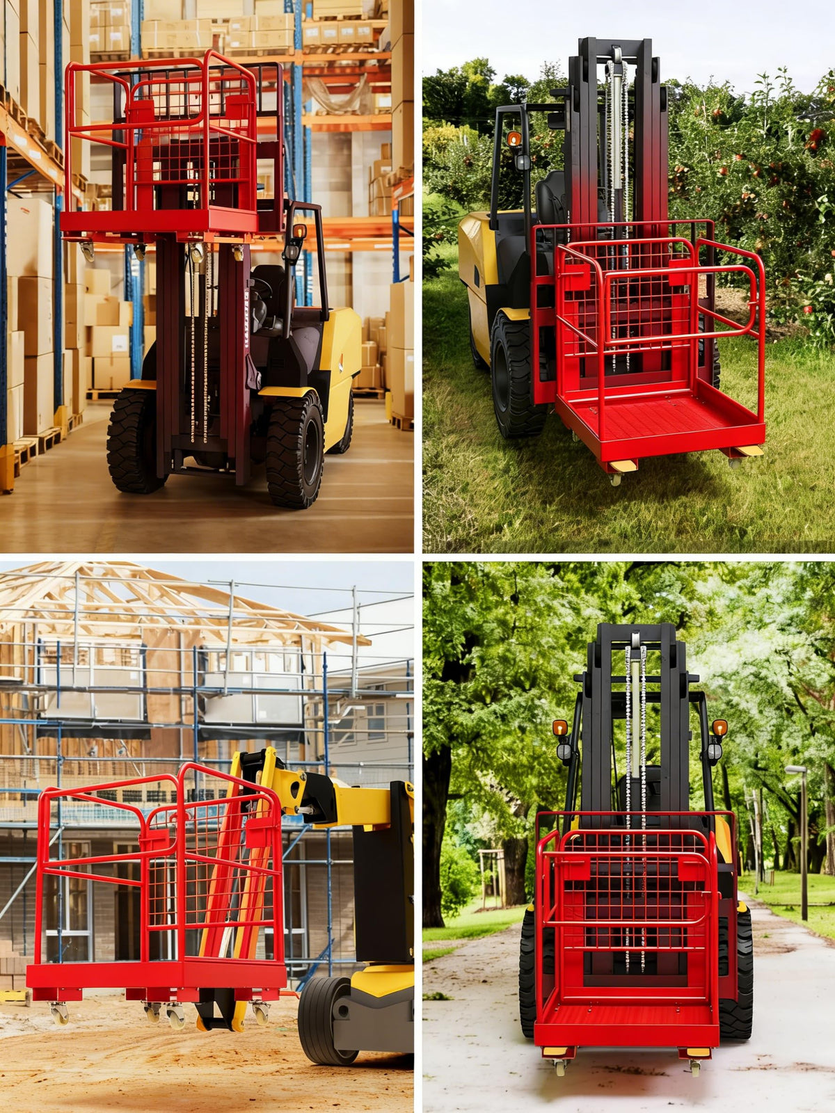 1200LBS Capacity Foldable Forklift Safety Cage with Lockable Swivel Wheels - 36"X36" Forklift Man Basket for 1-3 People with Safety Rail - Work Platform with Drain Hole