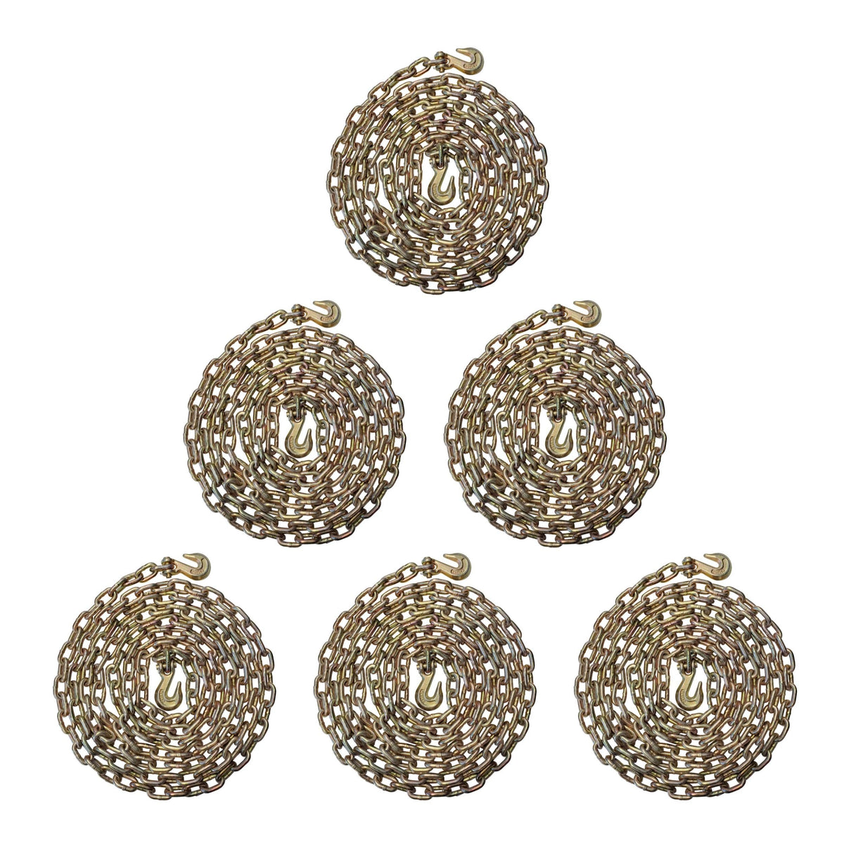5/16" X 20 ft G70 Transport Chains with Grab Hooks - 6 Pack